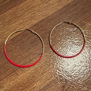 Gold and Red Hoop Earrings